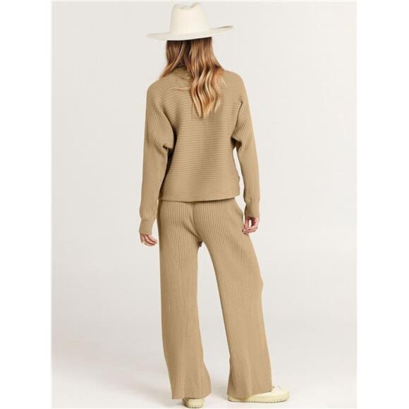 Women's Two Piece Outfit Crop Top Wide Leg Pants Cozy Knit Sweater Set - Picture 5 of 7